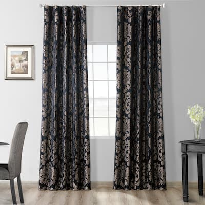 Exclusive Fabrics Astoria Black/Pewter Faux Silk Jacquard Curtain (1 Panel)