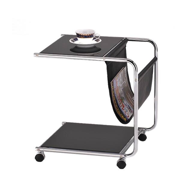 Black Chrome Sofa Chairside Snack End Table/ Magazine Holder