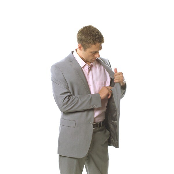 Caravelli Men's Light Grey Slim 2-piece Pleated Suit