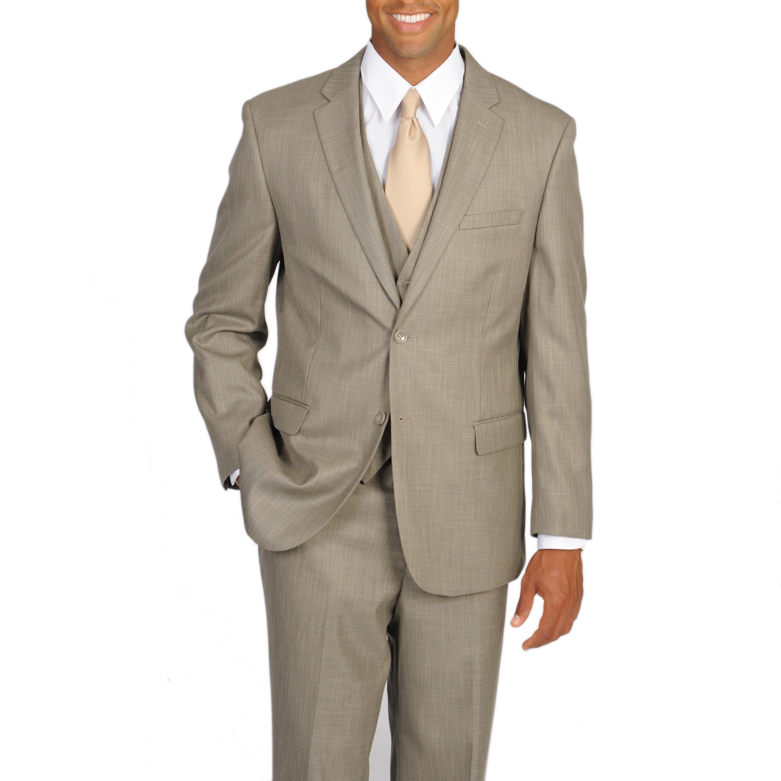 Caravelli Italy Men's Superior 150 Tan Vested 3-piece Suit - Overstock ...