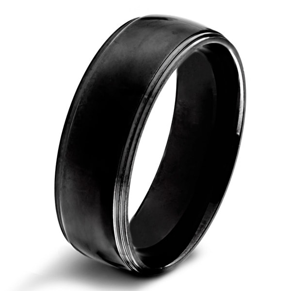 Black plated Stainless Steel Polished Ridged Edge Ring West Coast Jewelry Men's Rings