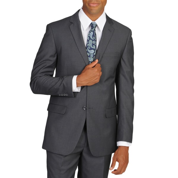 Shop Caravelli Men's Slim Fit Pinstripe Grey Suit On Sale Free