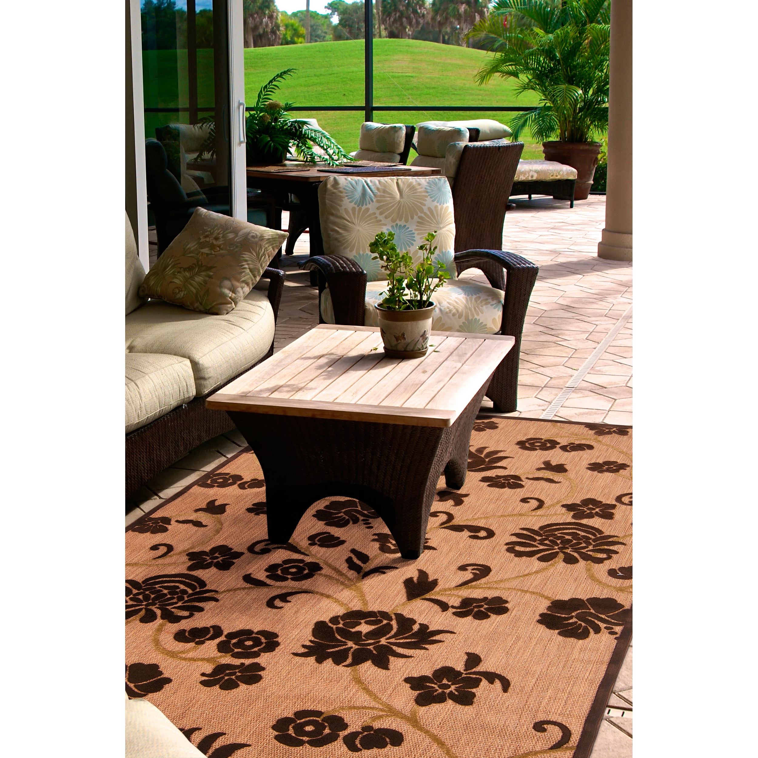 Azerbaijan Meticulously Woven Brown Outdoor Floral Rug (47 X 67)