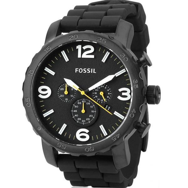Shop Fossil Men's 'Nate' Chronograph Black Silicone Watch - Free ...