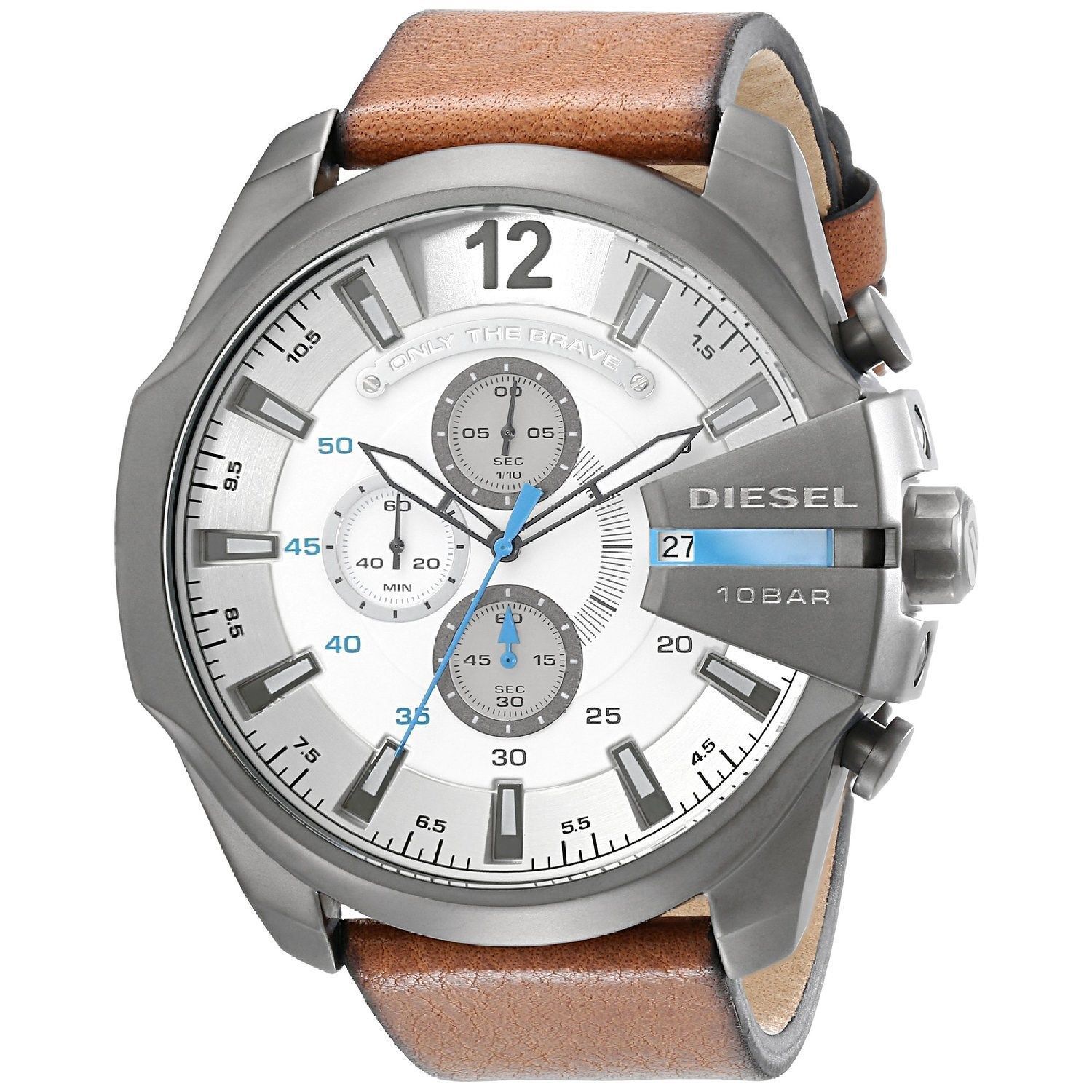 Shop Diesel Men's Brown Leather Quartz Watch with White Dial - Free ...
