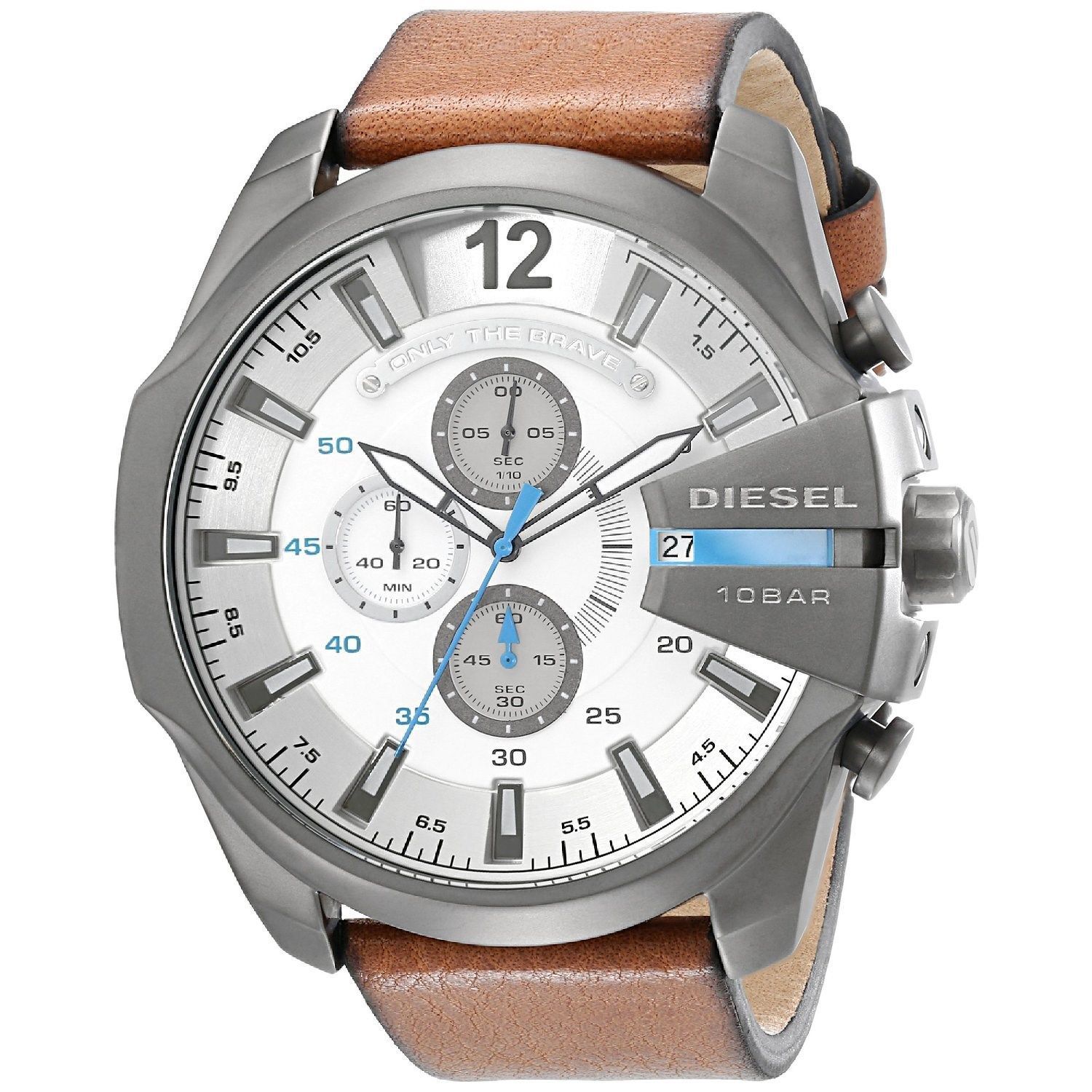 Shop Diesel Men's Brown Leather Quartz Watch with White Dial Free