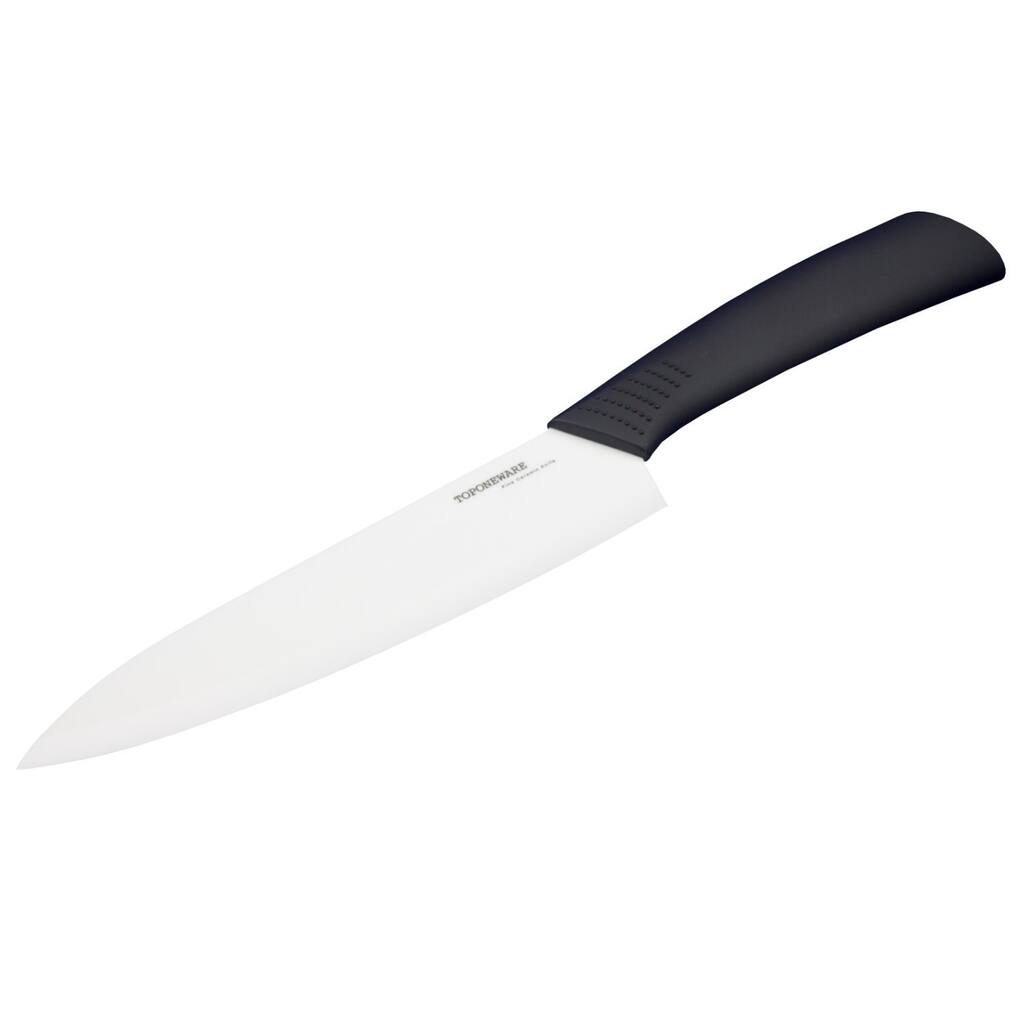 Toponeware Ceramic 8" Chef's Knife - Black Handle White Blade, CKBKW8