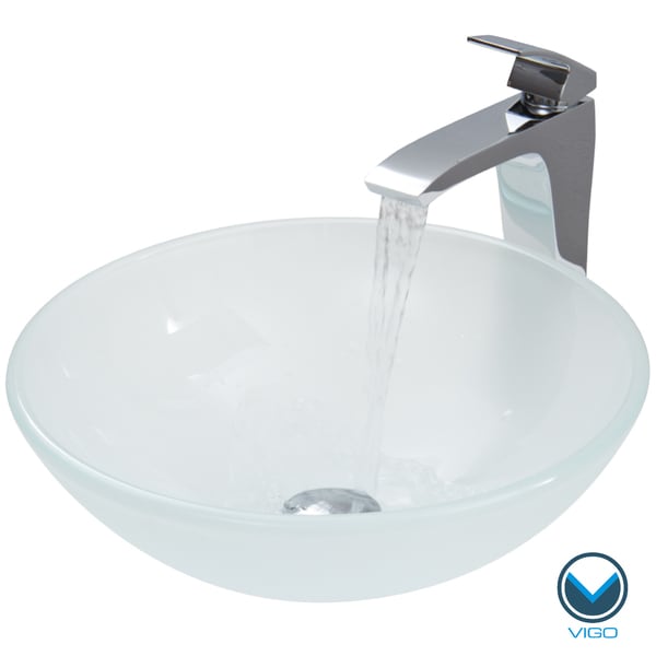 VIGO White Frost Vessel Sink and Faucet Set in Chrome