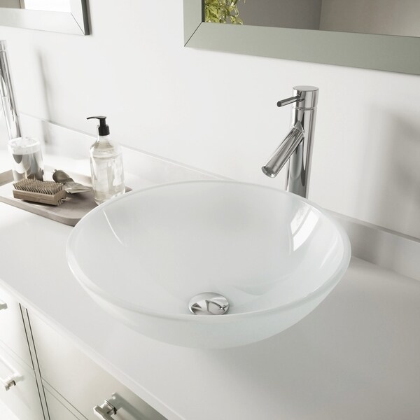 VIGO White Frost Glass Vessel Bathroom Sink and Dior Vessel Faucet Set. Opens flyout.