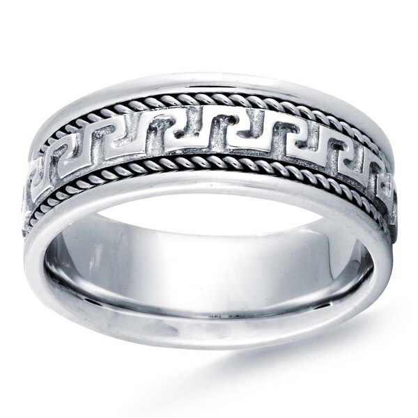 Shop 14k White Gold Men's Handmade Greek Key Design Wedding Band On