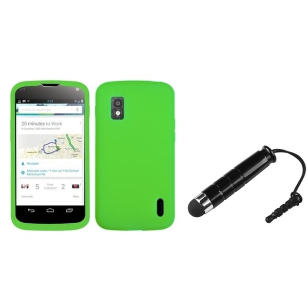 INSTEN Solid Electric Green Skin Phone Case Cover/ Stylus for LG Nexus