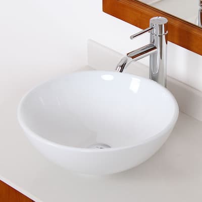 Elite High Temperature Grade A Ceramic Bathroom Sink with Round Design and Brushed Nickel Finish Faucet Combo