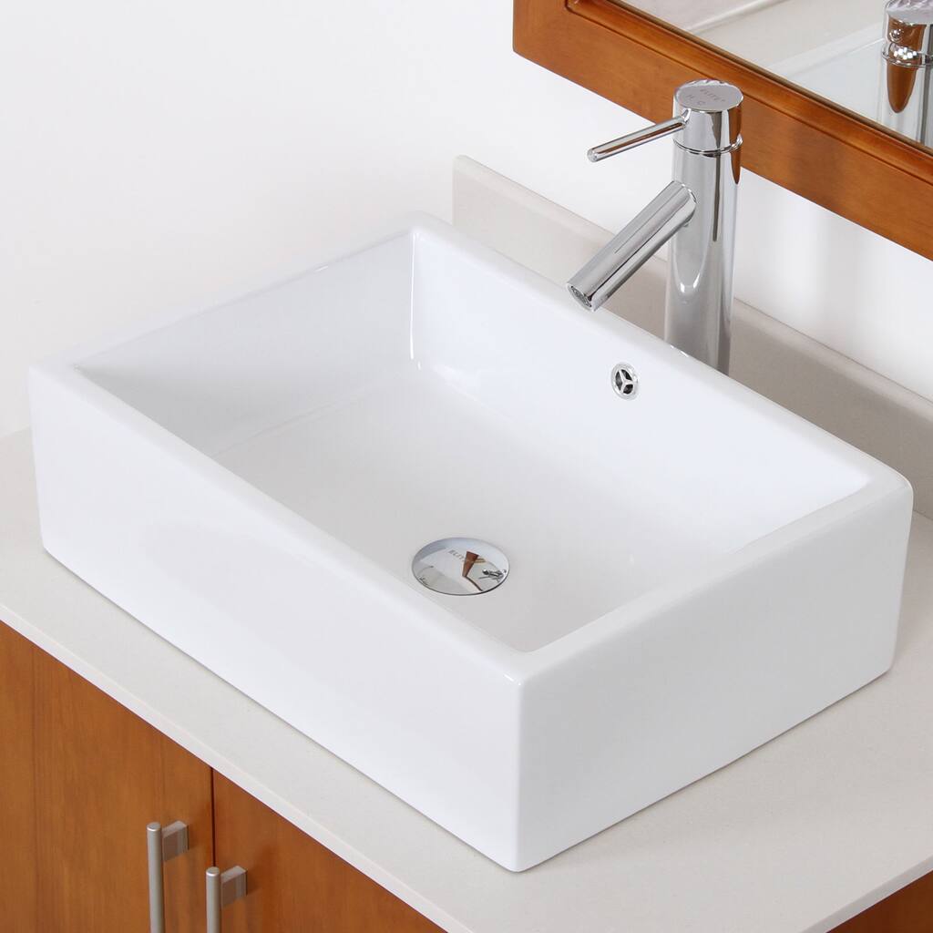 Elite High Temperature Grade A Ceramic Bathroom Sink with rectangle Design and Chrome Finish Faucet Combo