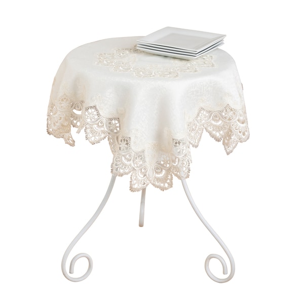 Ivory Scalloped Lace Table Topper Table Linens