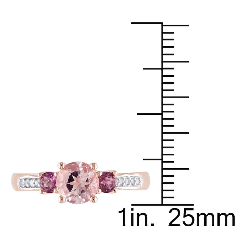 Miadora 10k Rose Gold Morganite, Tourmaline and Diamond 3-Stone Ring