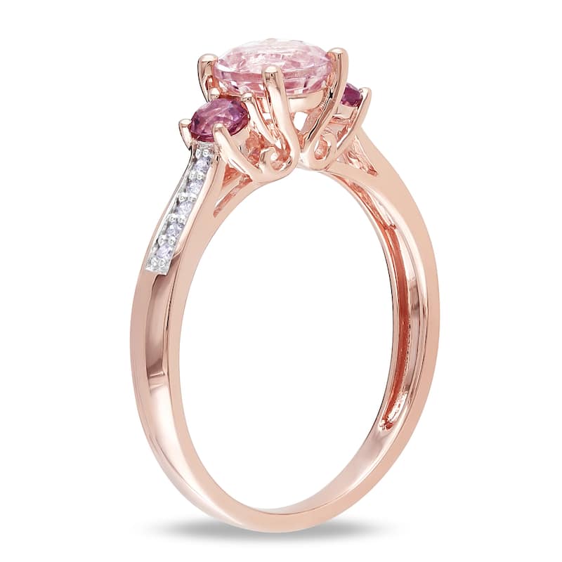 Miadora 10k Rose Gold Morganite, Tourmaline and Diamond 3-Stone Ring