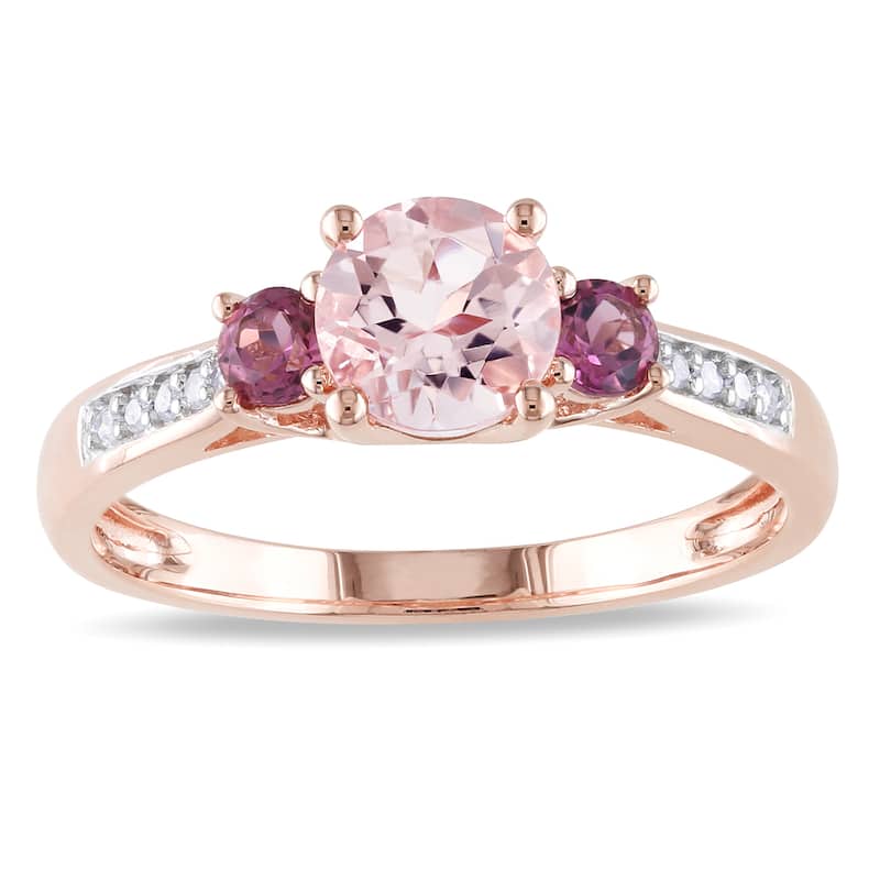 Miadora 10k Rose Gold Morganite, Tourmaline and Diamond 3-Stone Ring - 5