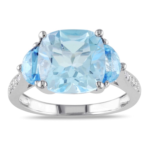 Miadora Sterling Silver 6ct TGW Blue Topaz and Diamond 3-stone Ring ...