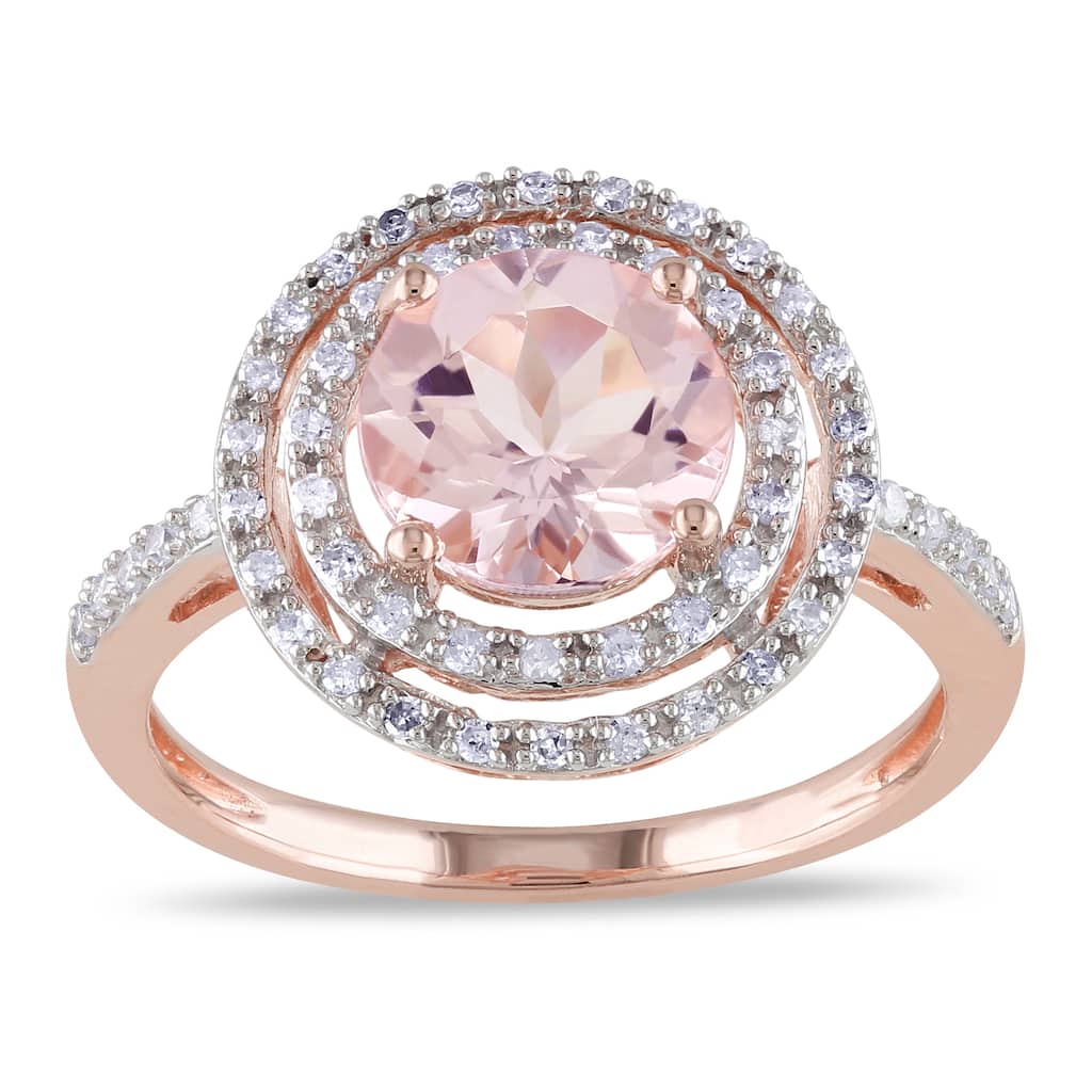 Miadora 10k Rose Gold Morganite and 1/4ct TDW Diamond Cocktail Double Halo Ring (G-H, I2-I3)