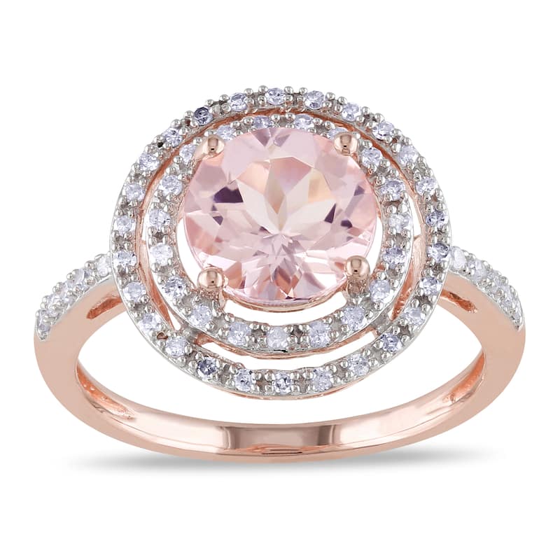 Miadora 10k Rose Gold Morganite and 1/4ct TDW Diamond Cocktail Double Halo Ring (G-H, I2-I3) - 5