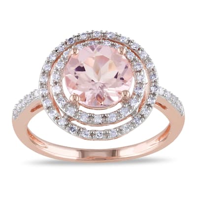 Miadora 10k Rose Gold Morganite and 1/4ct TDW Diamond Cocktail Double Halo Ring (G-H, I2-I3)
