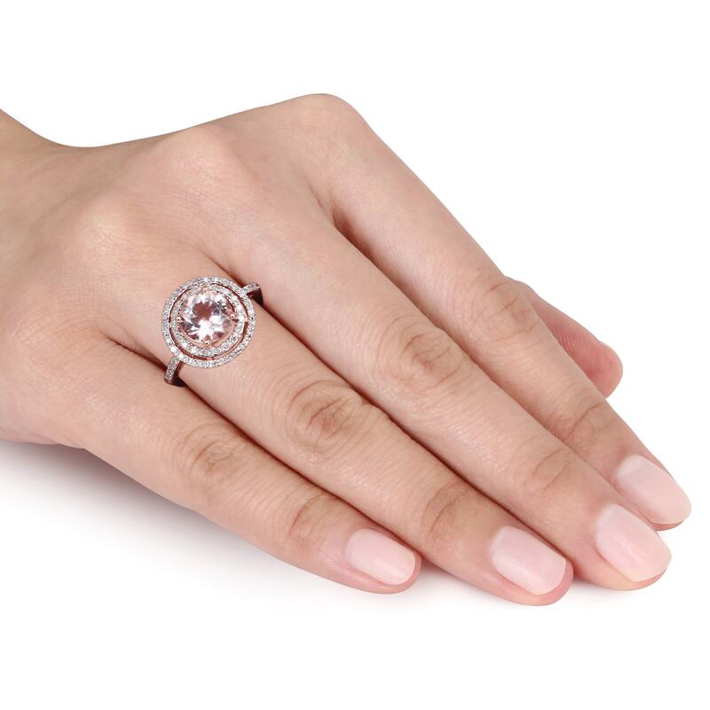 Miadora 10k Rose Gold Morganite and 1/4ct TDW Diamond Cocktail Double Halo Ring (G-H, I2-I3)