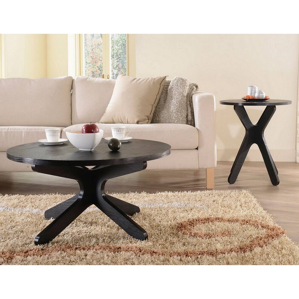 Furniture of America Contemporary Leeshan 2-PC Round Top Coffee and End Table Set, Black