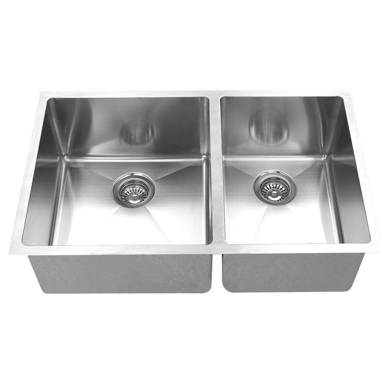 BOANN Handmade Double Bowl Undermount 304 Square Rectangle Steel Kitchen Sink