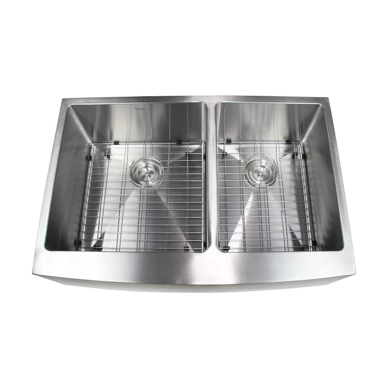 BOANN Handmade Apron Front Dual Bowl Undermount 304 Stainless Steel Kitchen Sink