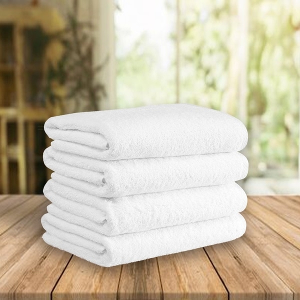 Classic Turkish Cotton Soft 600 GSM White Luxury Bath Towel Set of 4 - 27" x 54"