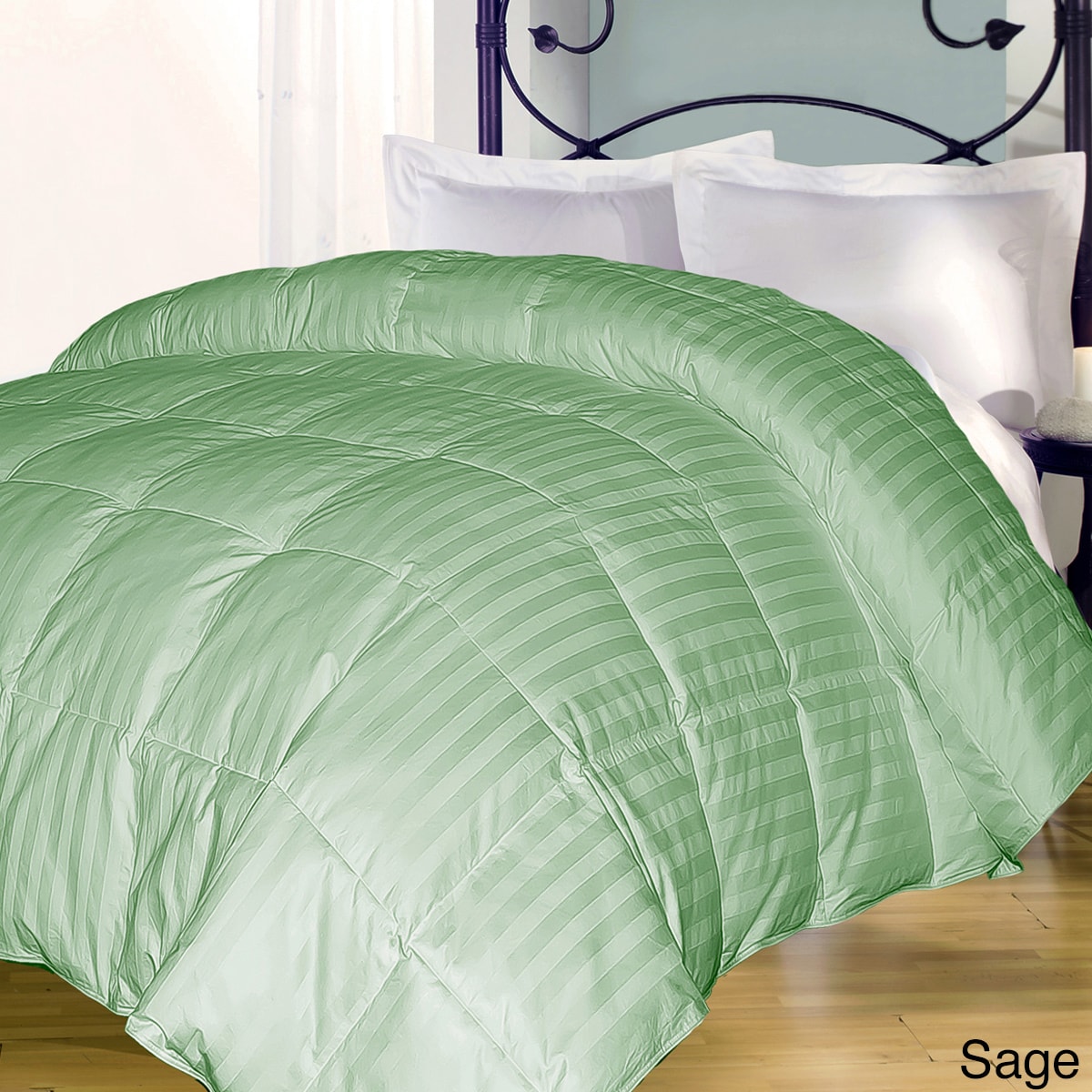 Blue Ridge Home Fashions Inc Egyptian Cotton Damask Stripe 400 Thread Count Down Alternative Comforter Green Size King