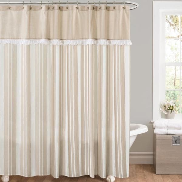 Rowan Taupe Striped And Pieced Shower Curtain Lush Decor Shower Curtains