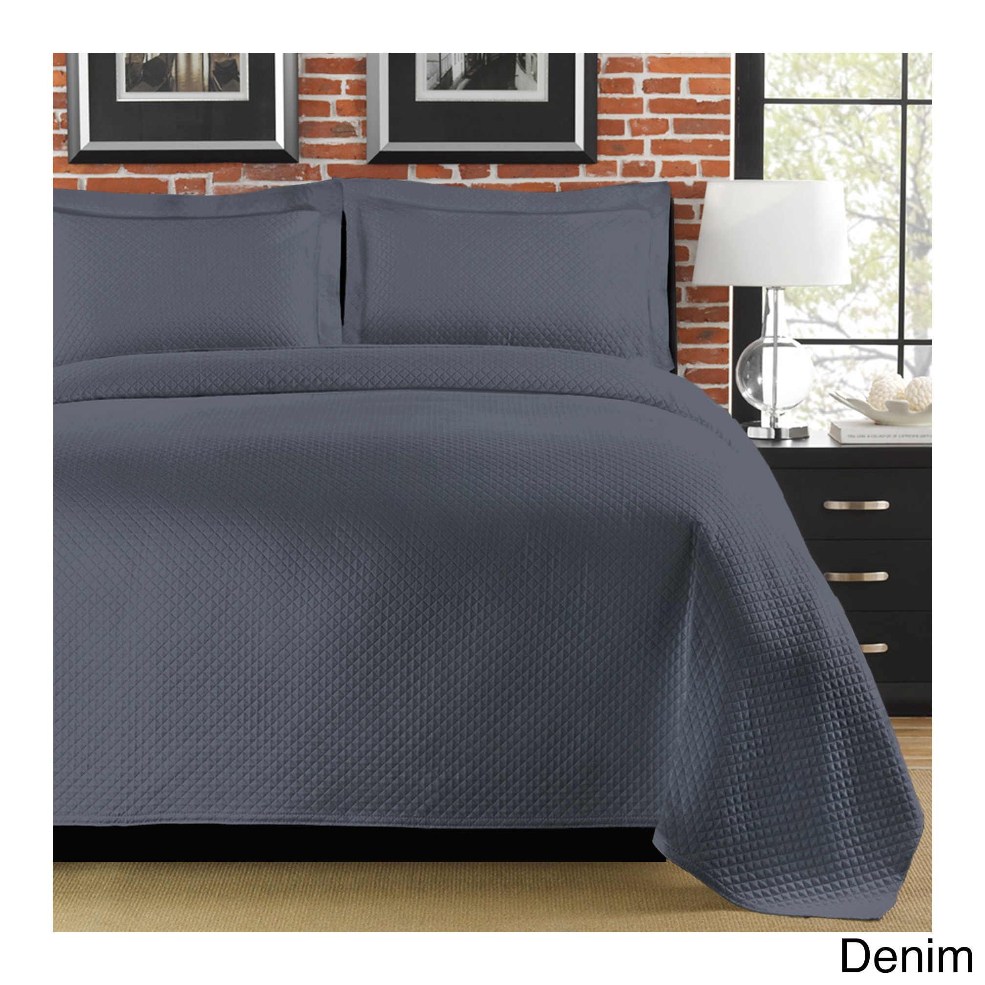 Lamont Limited Diamante 3 piece Coverlet Set Blue Size King