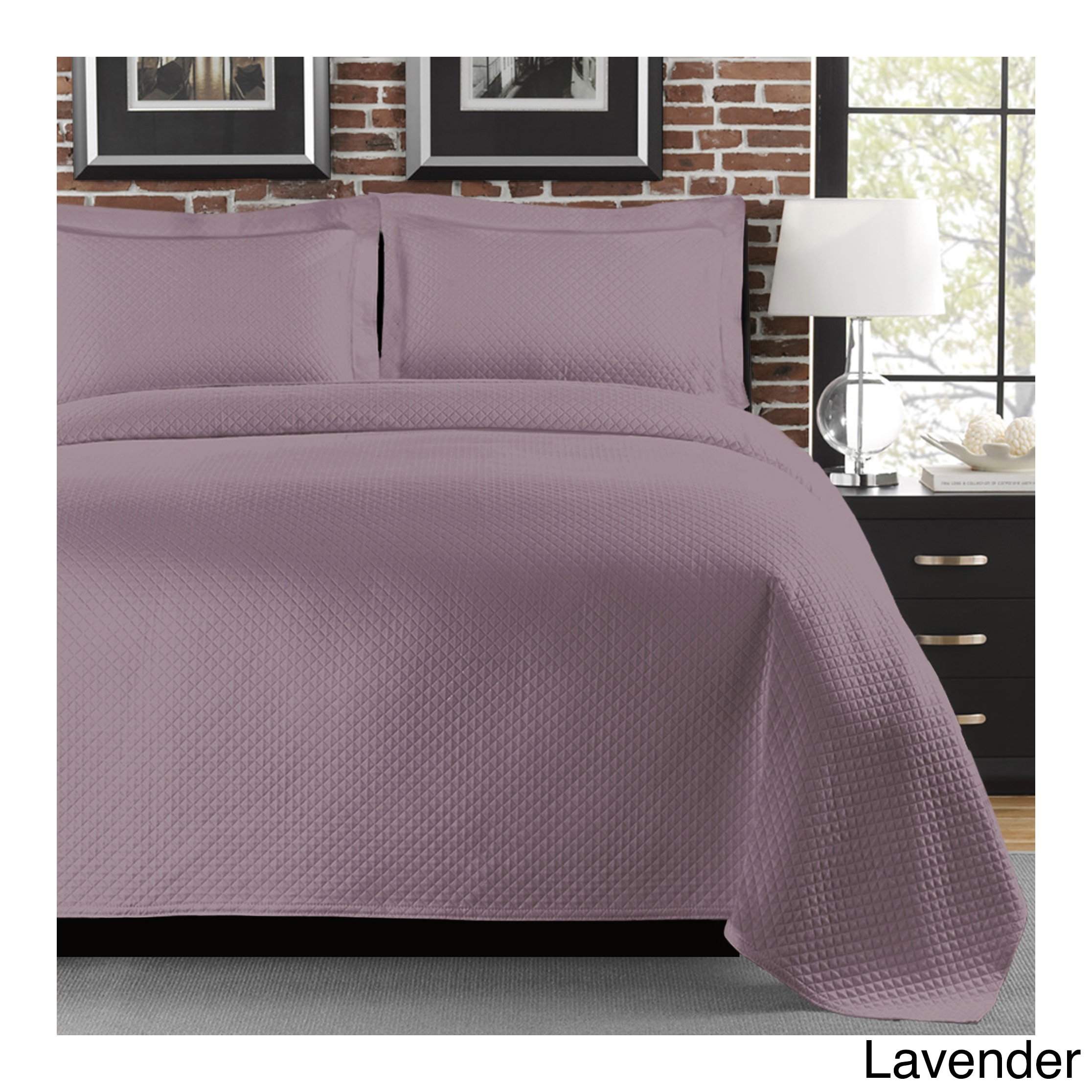 Lamont Limited Diamante 3 piece Coverlet Set Purple Size King