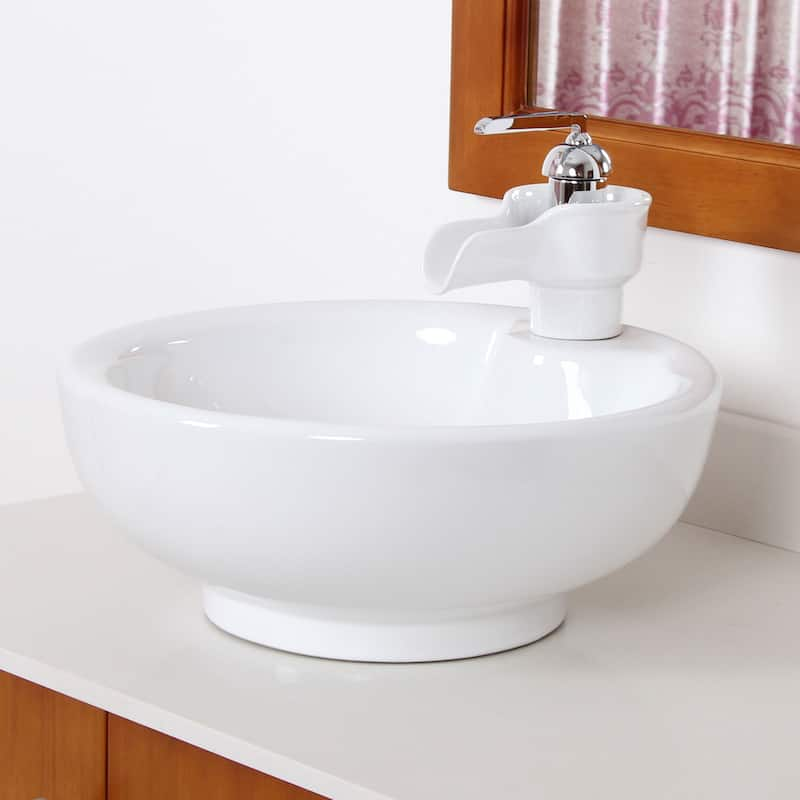 Elite High Temperature Grade A Ceramic Bathroom Sink with Unique Round Design and Chrome Finish Faucet Combo