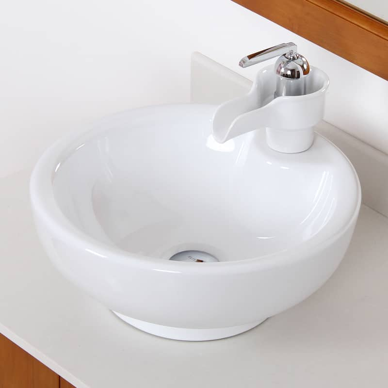 Elite High Temperature Grade A Ceramic Bathroom Sink with Unique Round Design and Chrome Finish Faucet Combo