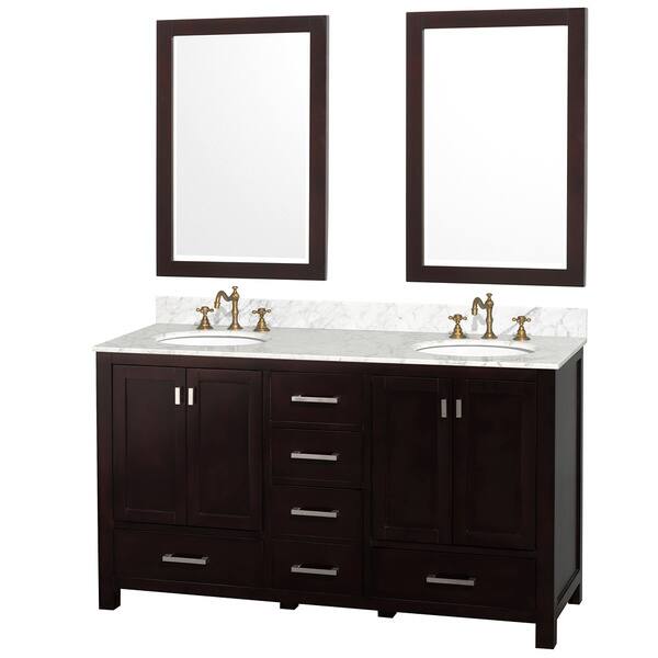 'Abingdon' Espresso 60inch Double Sink Vanity and Mirrors Set Bed