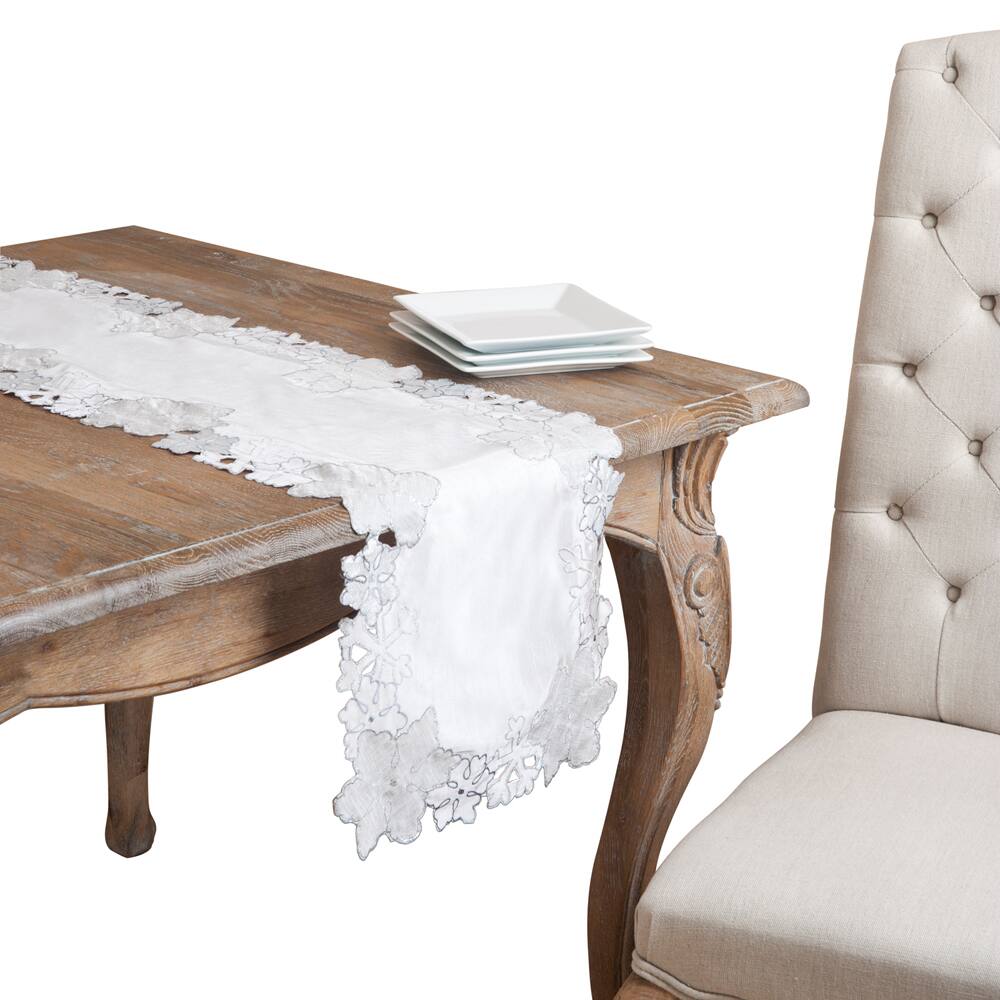 Silver Snowflake Cutwork Holiday Table Runner