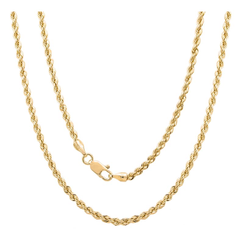 Roberto Martinez Yellow Gold Plated Bronze Italian 3 mm Laser-cut Rope Chain (18-30 Inch)