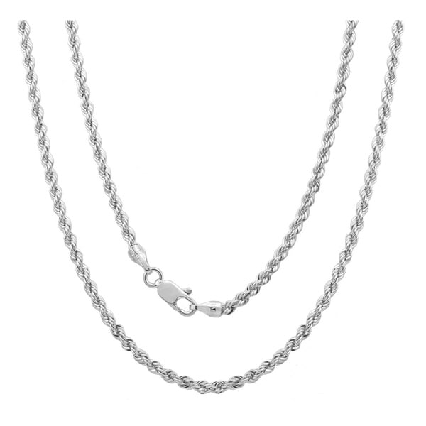 Rhodium Plated Italian 3 mm Laser-Cut Rope Chain (18-30 Inch). Opens flyout.