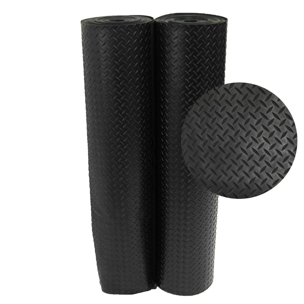Rubber-Cal "Diamond-Plate" Rubber Flooring Rolls - 3 mm x 4 ft x 9 ft Rolls - Black - 48 x 108