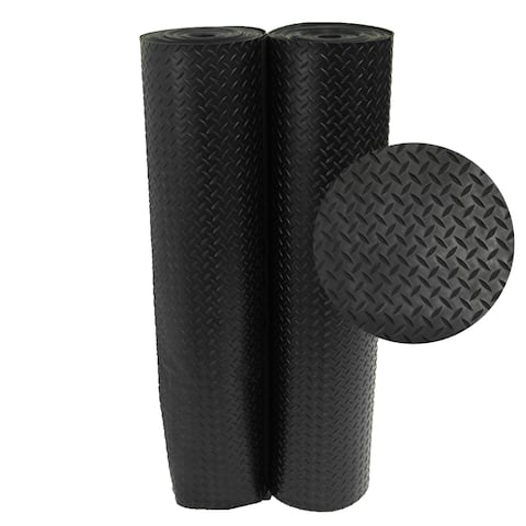 Rubber-Cal Diamond-Plate Rubber Floor Mats - 1/8 x 48-inch Rubber Runner Black 8 Available Lengths - 48 x 180