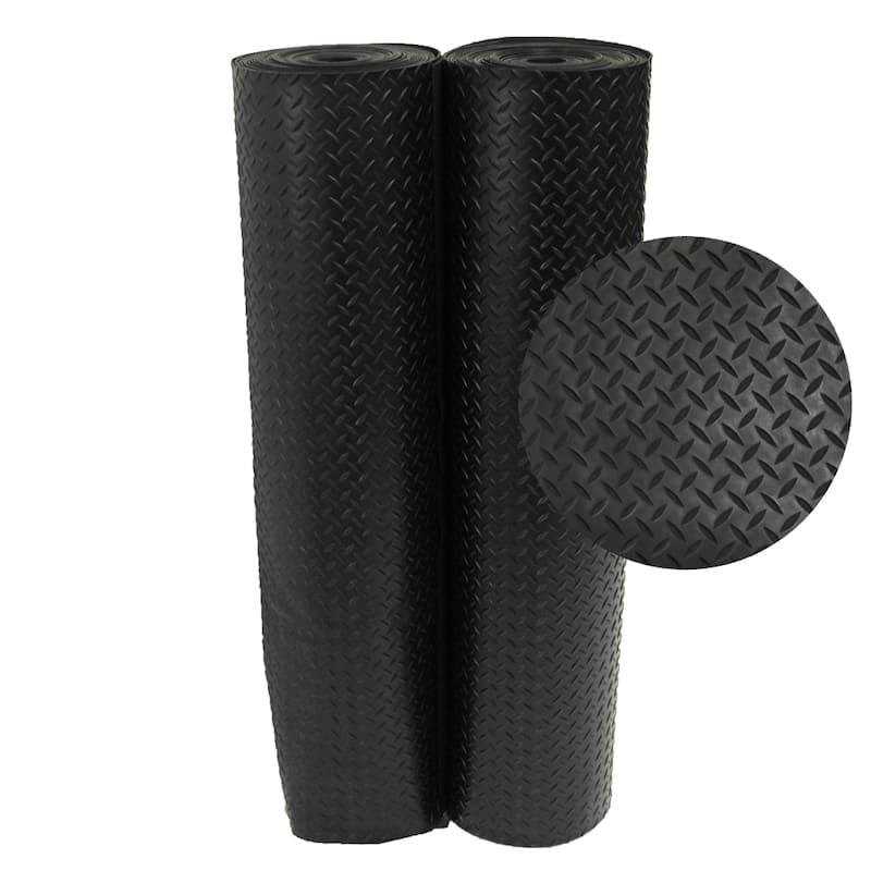 Rubber-Cal "Diamond-Plate" Rubber Flooring Rolls - 3 mm x 4 ft x 9 ft Rolls - Black - 48 x 108