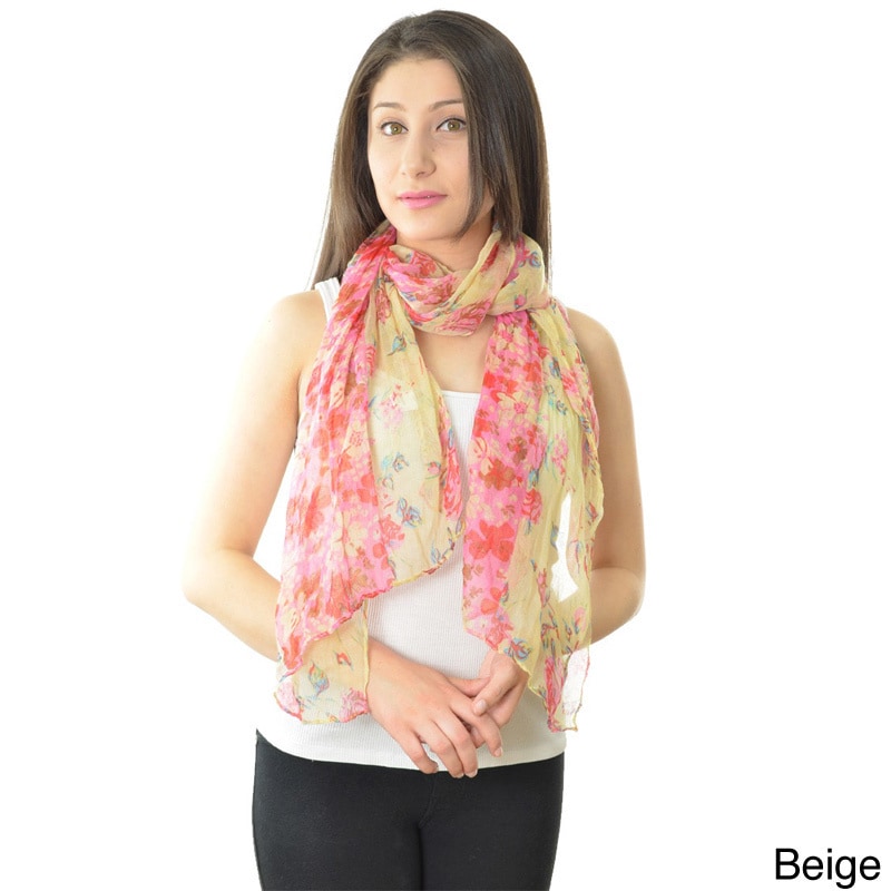 La77 Womens Lightweight 100 Percent Polyester Floral Scarf