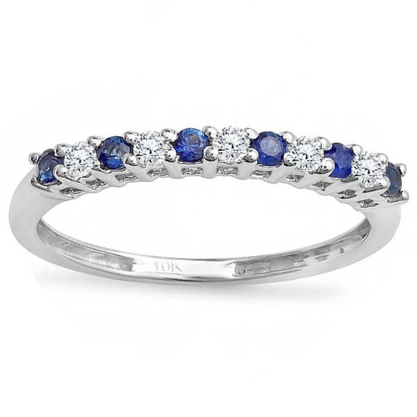 Elora 10k White Gold 1/8ct TDW Diamond and Sapphire Band - Free ...