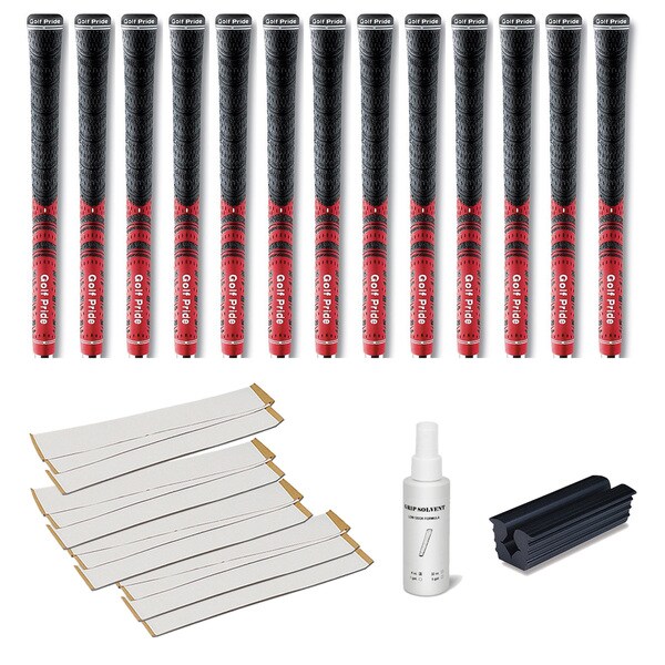 Golf Pride New Decade MCC Red Ribbed 0.600 - 13pc Grip Kit (with tape, solvent, vise clamp)