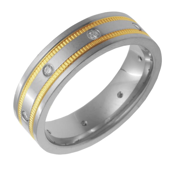 14k Two tone Gold 1/6ct TDW Men's Comfort Fit Diamond Wedding Band (G H, SI1 SI2) Men's Wedding Bands