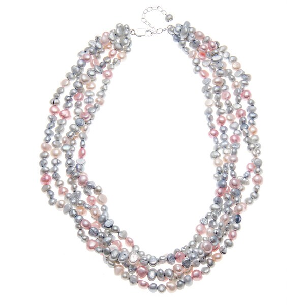 Shop 20-inch Grey Pink Pearl 5 Strand Neckace ( 2-3mm) - Free Shipping ...