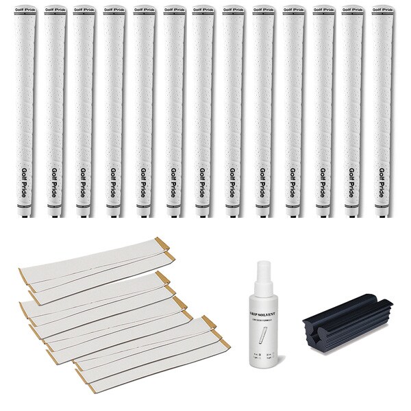 Golf Pride Tour Wrap 2G White - 13pc Grip Kit (with tape, solvent, vise clamp)