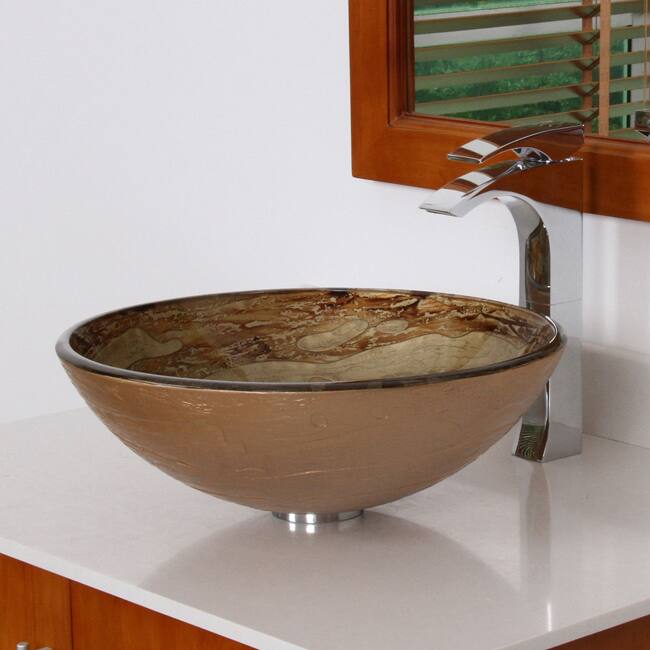 Elite Modern Design Tempered Glass Bathroom Vessel Sink - Brown